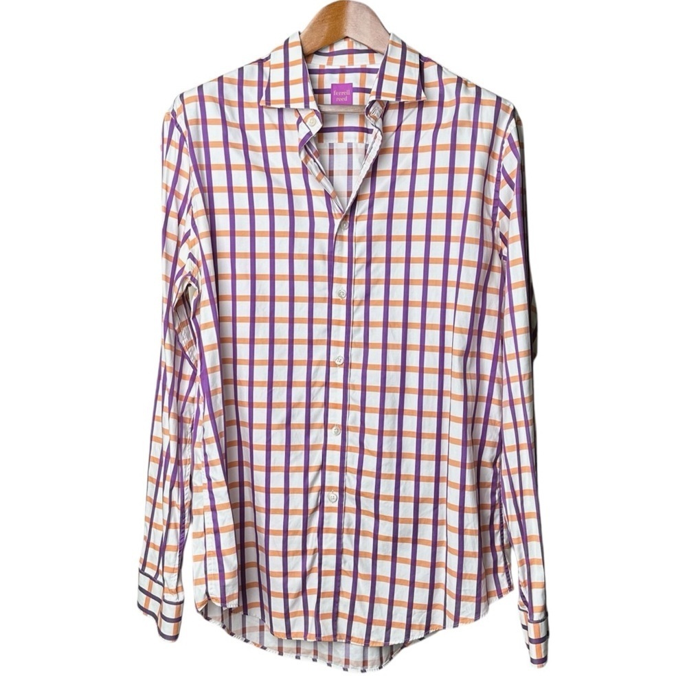 Ferrell Reed Size 17 Purple Orange Windowpane Button Up Shirt Colorful Business